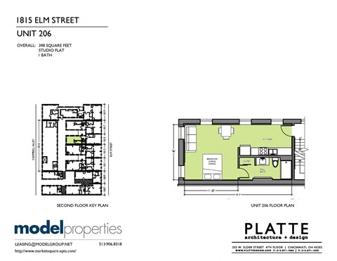 Floor plan for studio, 1 bath, 398 sqft